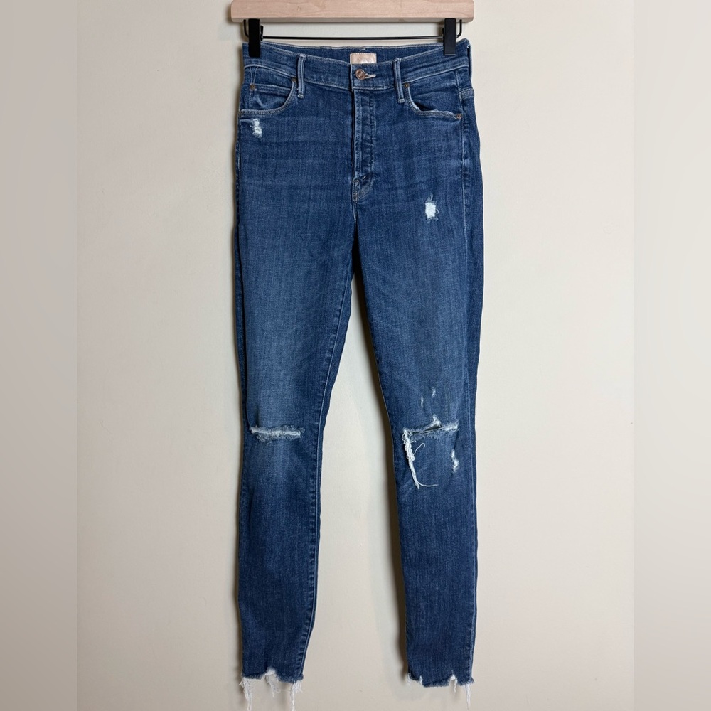 Mother Womens Stunner Chew Off Skinny Denim Jean Dark Wash Size 26 Distressed